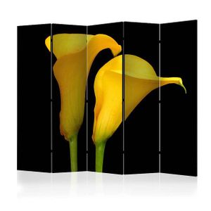 Arkiio Rumsavdelare Two Yellow Calla Flowers On A Black Background II 225x172 cm A3-PARAVENTtc2074