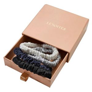 Lenoites Mulberry Silk Skinny Scrunchies White light grey blue blac