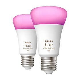Philips Hue White And Color LED E27 A60 2000K-6500K +16 million colors 1100lm 9W 2-pack (Dimbar)