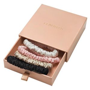 Lenoites Mulberry Silk Skinny Scrunchies White pink beige black 4st