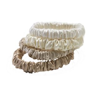 Lenoites Mulberry Silk Skinny Scrunchies White Cream White